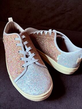 TOMS Glitter Lace-Up Sneakers in Rose Gold and Silver NWOT